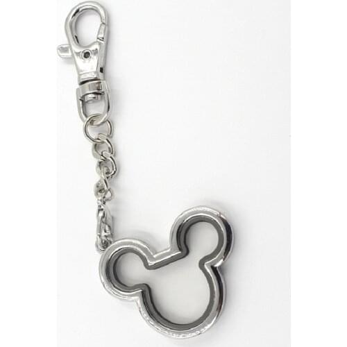 Fashion Mouse Head Shape Locket Keychain Locket with Keyring Living Memory Floating Locket Perfect Gift with Beautiful Design