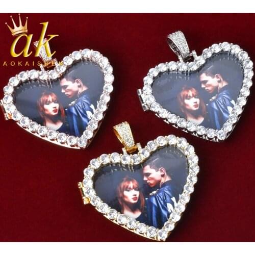 No Chain Custom Photo Heart Pendant For Women Necklace Zircon Medallions Hip Hop Rock Street Jewelry