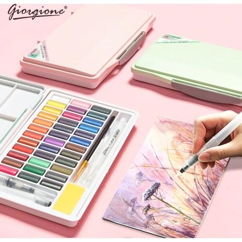 Giorgione Macarons Solid Watercolor Pigment Set 24/36/48 Colors Children Packing Portable With Water Brush Hook Art Supplies