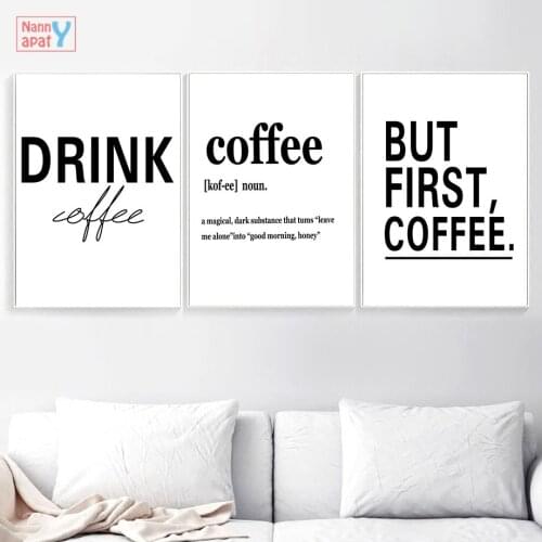 Cafe Wall Decoration But First Coffee Quotes Wall Art Canvas Painting Posters and Prints for Kitchen Western Restaurant Decor