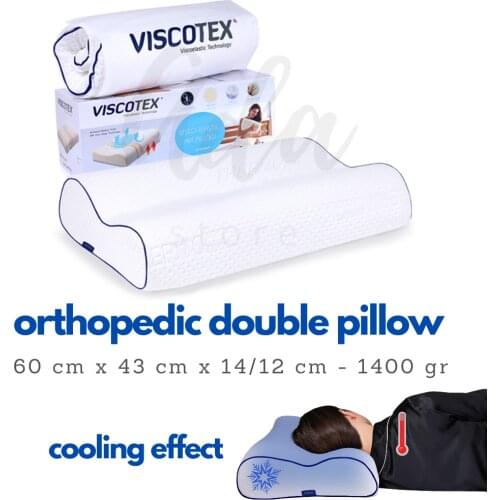 Memory Foam Orthopedic Double Curved Pillow Neck Support Rebound Pain Relief Embroidered Washable Cotton Case for Perfect Sleep 60x43cm