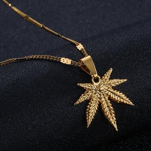 24K Gold Color Leaf Pendant Necklace Women Men Trendy Leaf Chain Jewelry