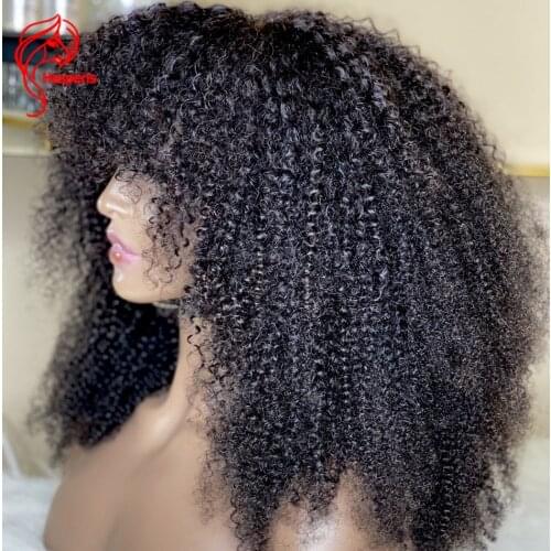 Hesperis Human Hair Wigs Afro Kinky Curly Wig With Bangs 250 Density Remy Brazilian Full Machine Made Scalp Top Wig For Women