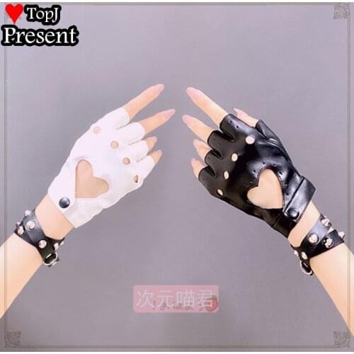 Girl five Finger PU Leather Gloves Ladys Driving Show Pole Dance Mittens for Women Men heart Gothic lolita cosplay party gloves