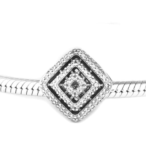 Fits For Pandora Bracelets Geometric Lines Charms with Clear CZ 100% 925 Sterling-Silver-Jewelry Beads Free Shipping