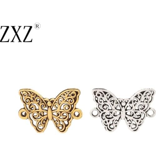 ZXZ 20pcs Tibetan Silver/Gold Tone Butterfly Connector Charms for Bracelet Jewelry Making Findings