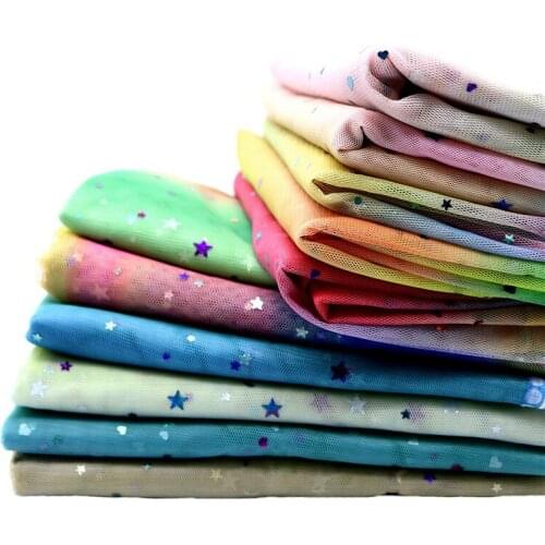 1 m Rainbow Star Love Tulle Sequin Fabric Sewing Baby Shower Tutu Skirt Princess Dress DIY Wedding Party African Fabric Supplies
