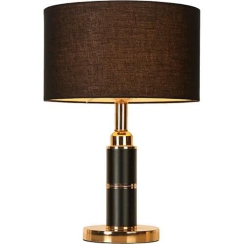 Nordic black fabric cylindrical table lamps bedroom bedside modern iron living room home American table lights decor lighting