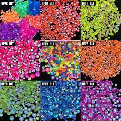 1440PCs 1 Bag SS6-SS30 Mixed Fluorescent AB Neon Flatback Rhinestone Glass Strass For 3D Nail Art Rhinestones Decorations Sewing
