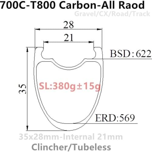 T800 Super Light carbon gravel rims 28mm wide 35mm depth internal 21mm carbon disc brake rims 700c carbon bicycle carbon rims