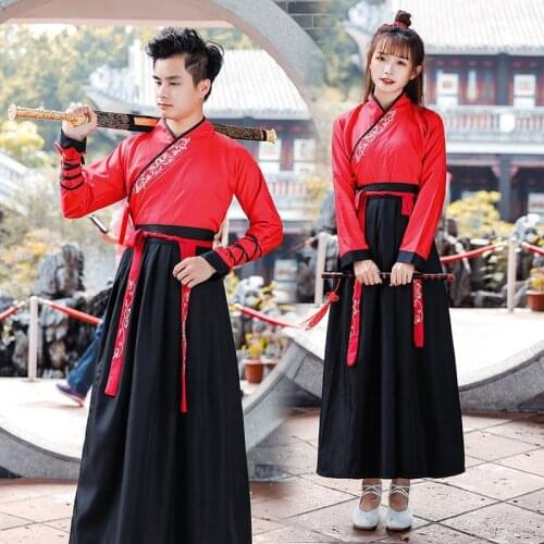 Tang Dynasty Ancient Costume Hanfu Women Men Chinese Traditional Plus Size Fairy Dress Long Sleeves Woman Swordsman Folk Dance