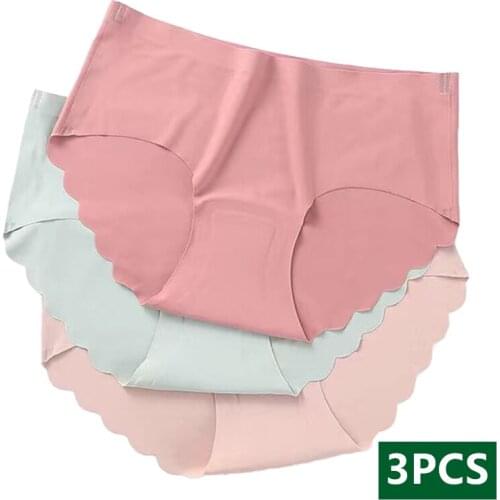 3PCS Seamless Panties Woman Lingerie Sexy Underwear Ice Silk Plus Size Women Briefs Female Underpants Antibacterial Knickers lot
