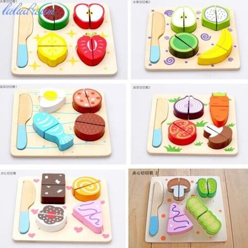 High Quality kitchen toy Five Kinds of Kids Montessori Classic Fruit Cutting Pretend Play Wooden Blocks Toy