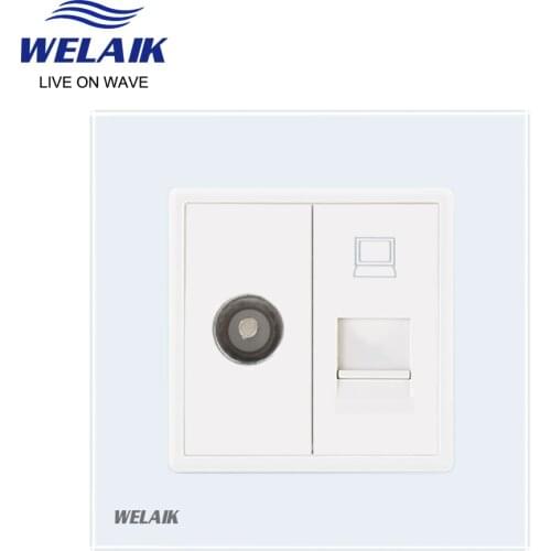 WELAIK Crystal-Glass-Panel 1Frame-EU RJ45 Socket-CAT6 computer-Socket TV-Computer-socket A18TVCOW