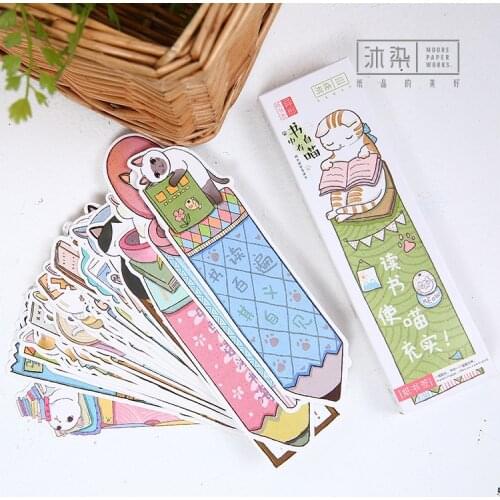 30 Pcs/pack Cat in Book Bookmark Paper Cartoon Animals Bookmark Promotional Gift Stationery Film Bookmark