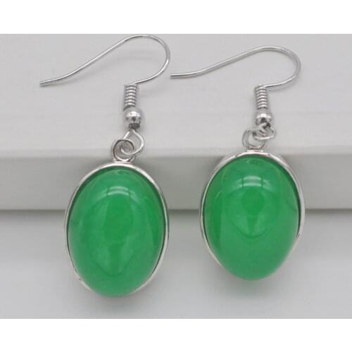 Green Jad e Stone Oval Beads GEM Earrings Jewelry T258