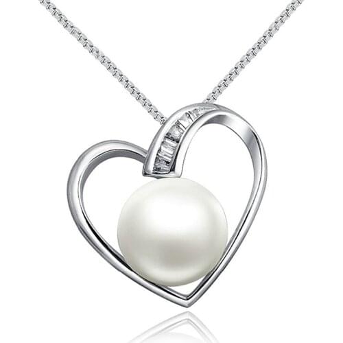 Sinya Love Heart Charm pendant fashion necklace in 925 sterling silver with 9-10mm natural pearl jewelry for women Mum best gift
