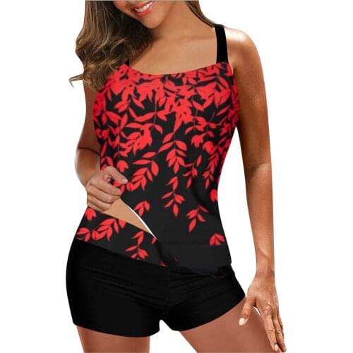 Women Swimsuit Sexy Swimwear Tankini Large Bikini Digital Print Suspender Beach Split Bathing Suit Swim Tops+shorts Plus Size