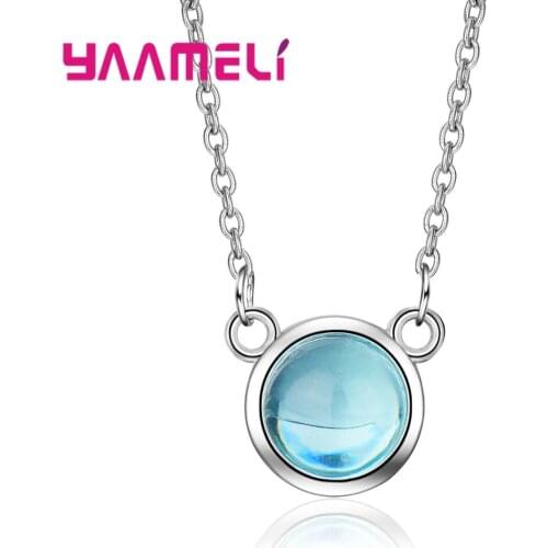 Women Female Festival Present Round Cubic Zirconia Pendant Solid 925 Sterling Silver Necklace Crystal Jewelry Wholesale