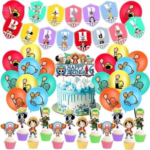 1set One Piece Theme Happy Birthday Party Kids Favors Decoration Baby Shower Balloons Banners Cupcake Toppers Party Decorations