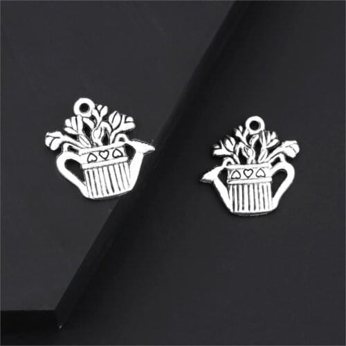 10Pcs Silver Color Watering Kettle Charms Flower Pendant Making Bracelets Keychain Jewelry Supplies 16X20mm A3309