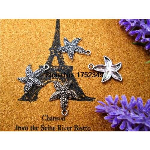 15pcs Starfish Charms, Antique Tibetan Silver Tone Starfish Charms Pendant 23x19mm