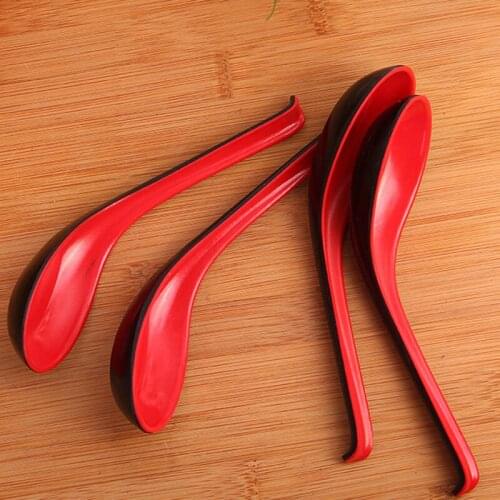 2pcs/set Red Black Color Home Flatware Japanese Plastic Bowl Soup Porridge Spoon EJ876843