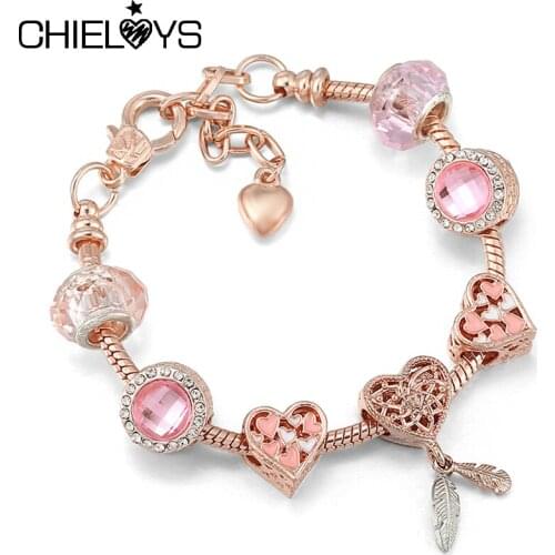 2021 Trendy Lobster Clasp Chain Charm Bracelet With DIY Crystal Glass Beads Womans Bracelet For Women on Hand Wife Jewelry Gift