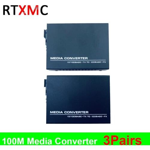 3 Pair HTB-3100 Optical Fiber Media Converter Fiber Transceiver Single Fiber Converter 25km SC 10/100M Singlemode Single Fiber