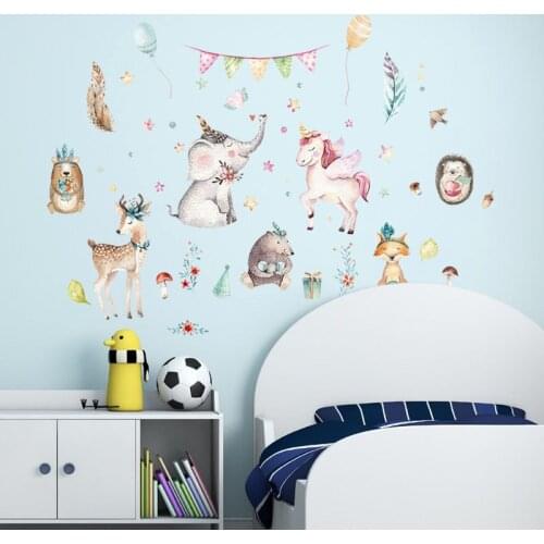 Watercolor animals elephant sika deer wall sticker Vinyl DIY wall decals For Living room Kids room bedroom home decor sticker