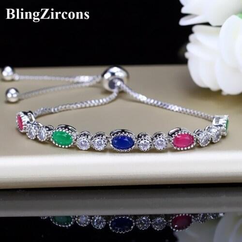 BeaQueen CZ Colorful Fashion Women Jewelry Unique Crown Shape Adjustable Size Bracelet with Rose Red Blue Green Stone B053