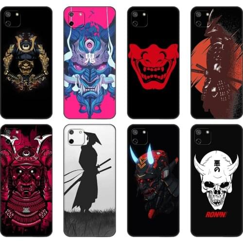 Black tpu Case For OPPO Realme C11 Case For Realme C 11 RealmeC11 Back RMX2185 Case Cover Bumper Japanese samurai oni mask DIY