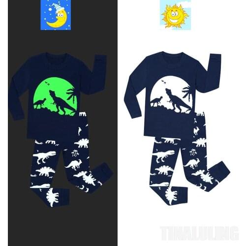 Childrens Luminous Printed Dinosaur Sleepwear Baby Boys Pajama Sets Kids Clothing Sets Girls glow in the dark pijamas Pyjamas