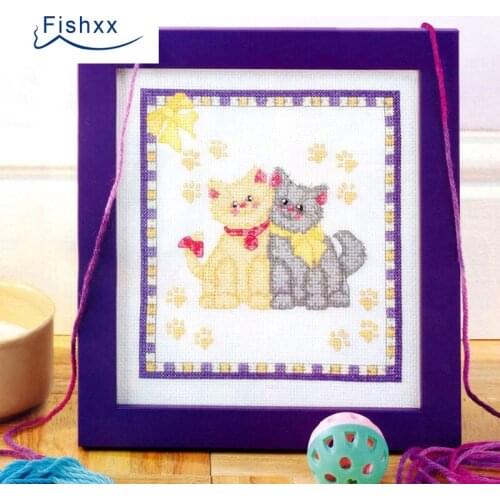 Fishxx Cross Stitch Kit European Magazine Crazy110-3 Love The Cat Cute Animal Cartoon Couple Cat