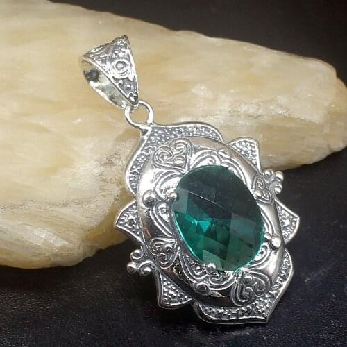 Gemstonefactory Jewelry Big Promotion 925 Silver Vintage Green Topaz Magic Women Ladies Mom Gifts Necklace Pendant 20213598
