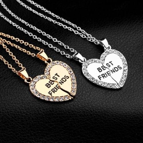 HHSPPF XY Classic Bff Pendant Necklace Good Friends Gift 2pcs / set Heart Crystal Best Friends Letter Necklace Gold Jewelry