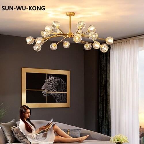 Postmodern Crystal Chandelier All Copper Light Luxury Simple Living Room Lamp Dining Room Bedroom Household Personalized Lamps