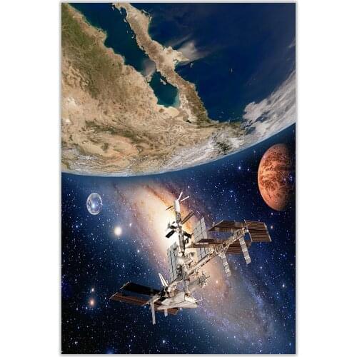 HT052 Spectacular Universe Earth And Moon Space Station Astronaut Silk Fabric Poster Art Decor Indoor Painting Gift