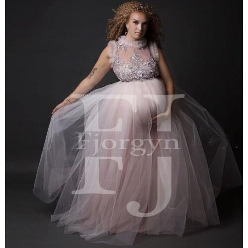 Delicate Lace Up Tulle Party Dresses Sleeveless Floor Length Cusotm Made Womens Formal Dress Maternity Gown Robes Photoshoot