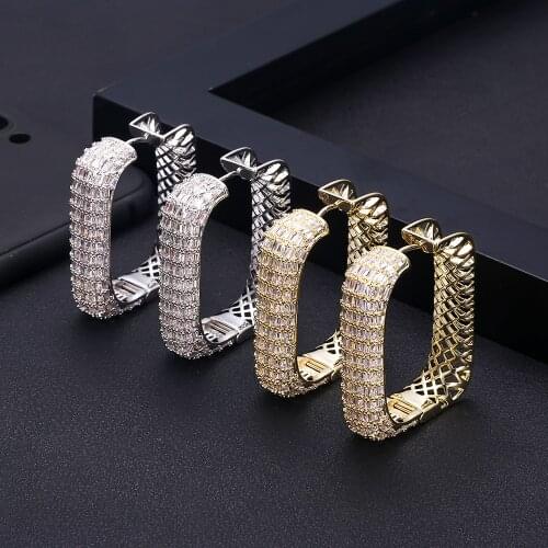 Janeklly trendy Geometric SquareHoop Earrings For Women Accessories Full Cubic Zirconia Earrings Jewelry pendientes mujer moda