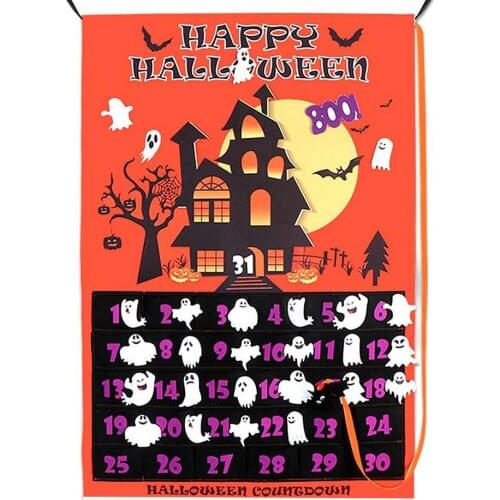 Halloween Advent Calendar 2021 Linen Halloween Countdown Calendar with 30pcs Bat for Kids 31 Days, Home Decor Advent Calendar, G