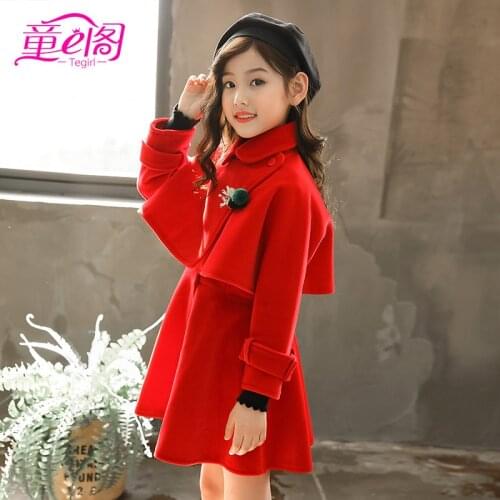 Girls Woolen Dress Set Autumn and Winter New Childrens Princess Woolen Cape Cloak Vest Skirt Two Sets of Tide