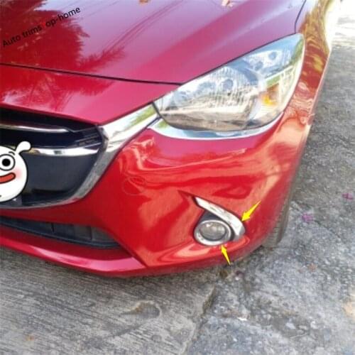 Yimaautotrims Exterior Refit Kit Fit For Mazda 2 Demio 2015 - 2019 Chrome Front Fog Lights Lamp Strip Eyebrow / Ring Cover Trim