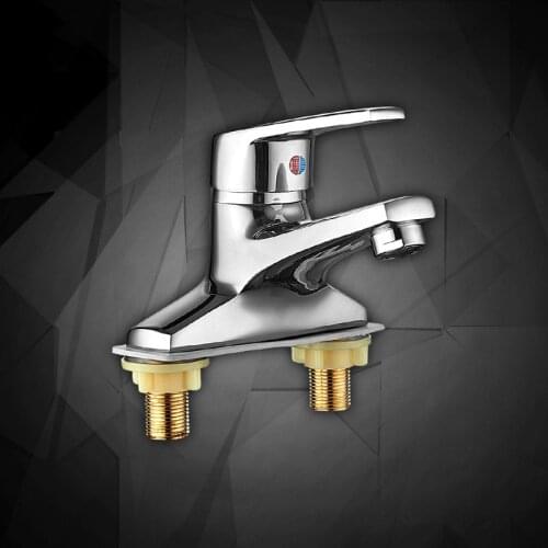 Brass Cold Hot Water Faucet Sitting Single Handle Double Hole Wash Basin Mixer Tap Deck Mounted Bath Crane Ceramic Plate Spool