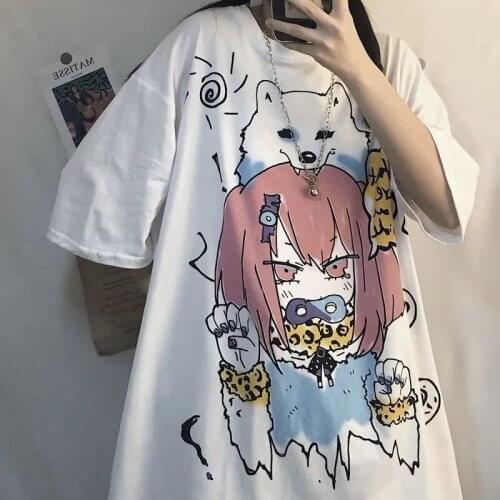 Summer Japanese Cartoon Anime Short Sleeved Cute T-shirts Female Ulzzang Version Loose Harajuku Style BF Wind T-Shirt Women Tops