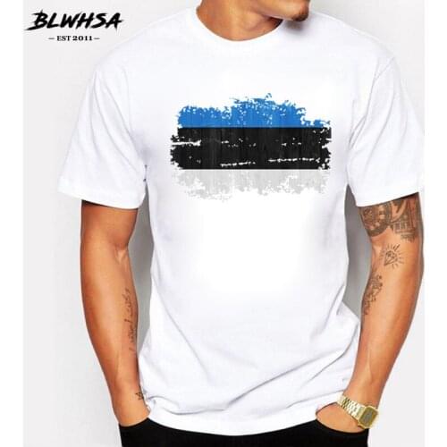 BLWHSA Summer Nostalgic Style Men T Shirt Estonia Flag Print Cotton Casual Fitness Man T-shirts O-neck Mens Top&Tees