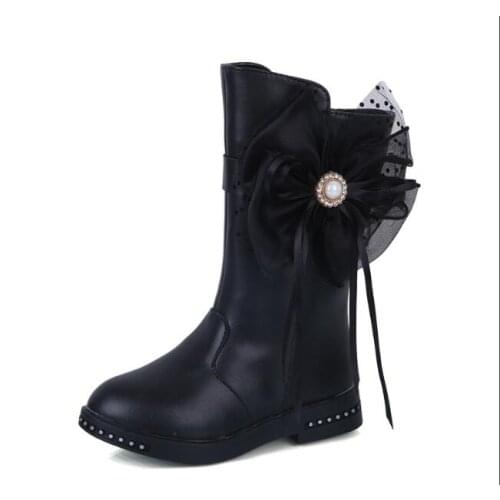 Fashion Children boots girls genuine leather Keep warm boots winter fashion long boots plus warm rabbit fur kids princess shoes
