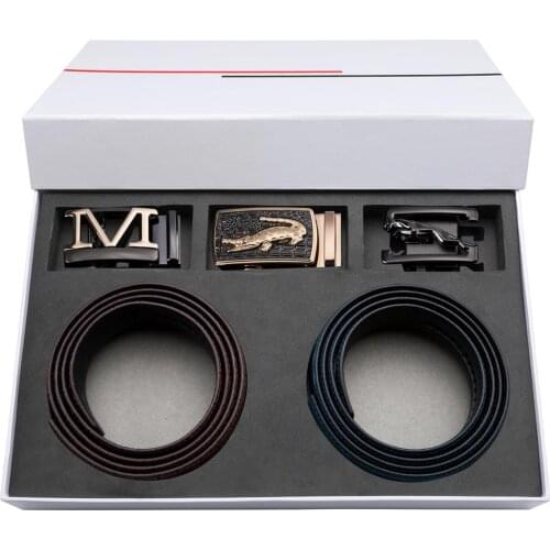 Barry.Wang Genuine Leather Mens Belt New Fashion Male Belt With 3PCS Metal Automatic Buckle Strap Belt For Male Wedding HZ-0010