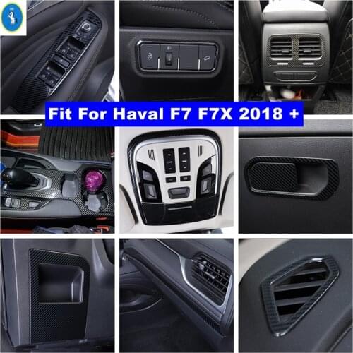 Carbon Fiber Look Interior Refit Head Lamps / Lift Button / Air AC / Gear Box Panel Cover Trim Fit For Haval F7 F7X 2018 - 2021