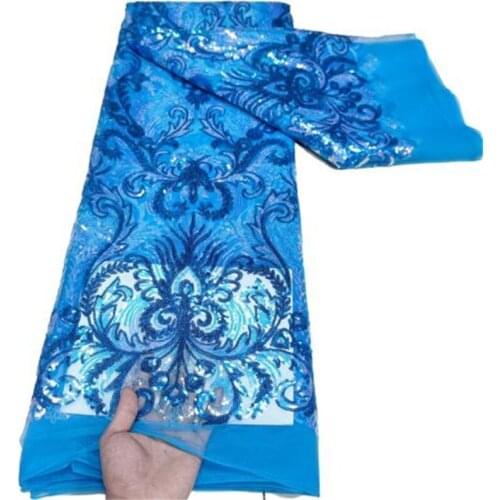Sky Blue New Arrival 3D African Dry Lace Fabric Embroidery French Mesh Lace Fabrics With Sequins For Nigerian Party Dresses